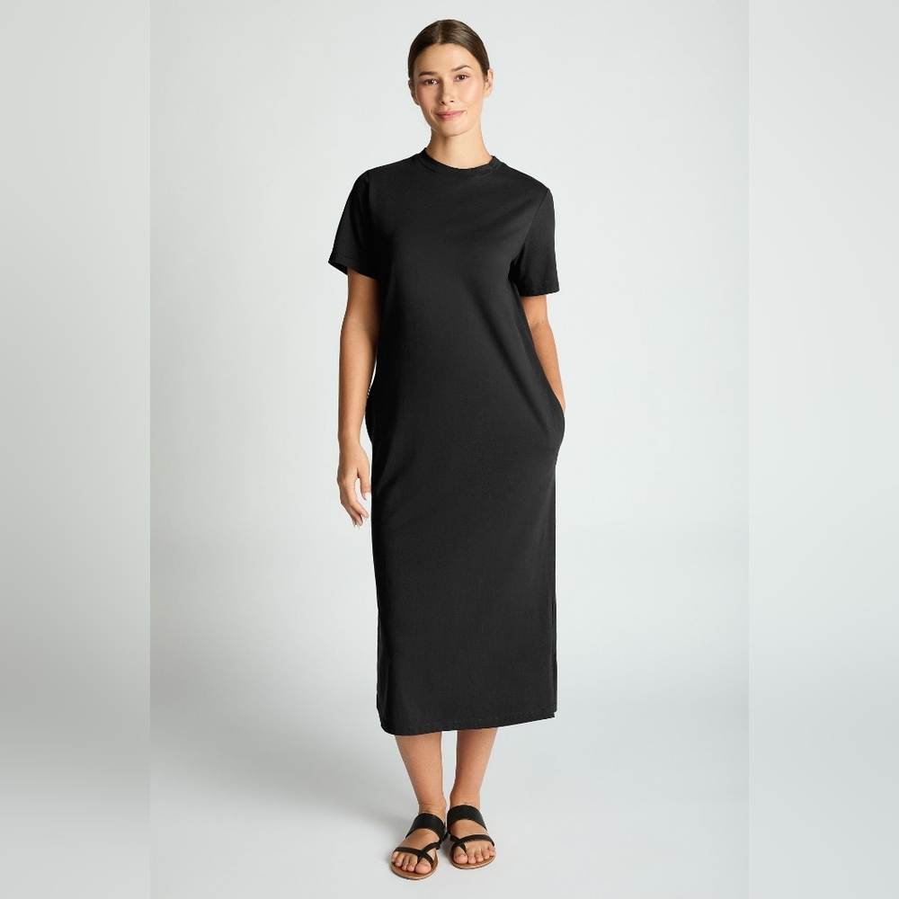 Comfort Collection: Cotton T-Shirt Midi Dress- Black